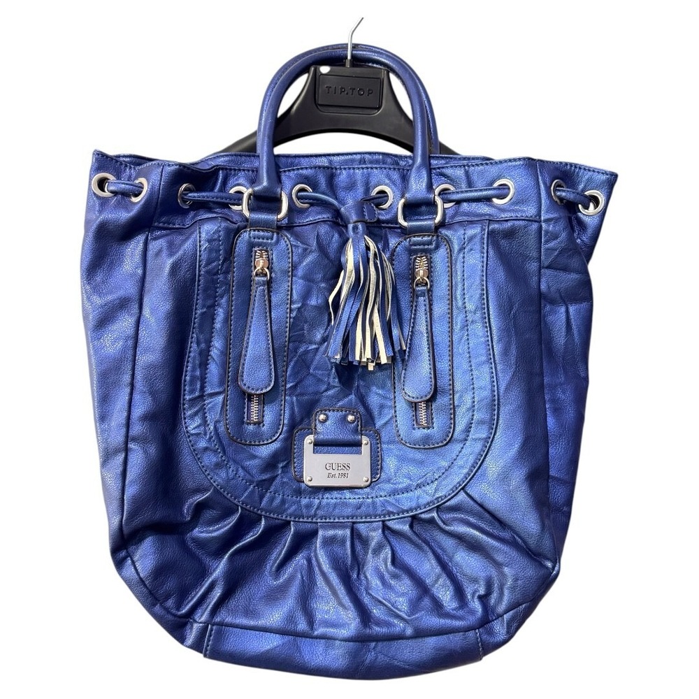 GUESS Blue Shoulderโ Bag Patent Leather Large size EUC